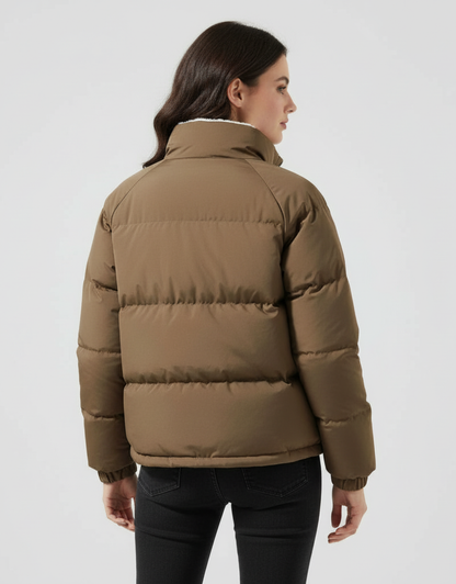CELESTIA | HIGH COLLAR PUFFER JACKET - Brown