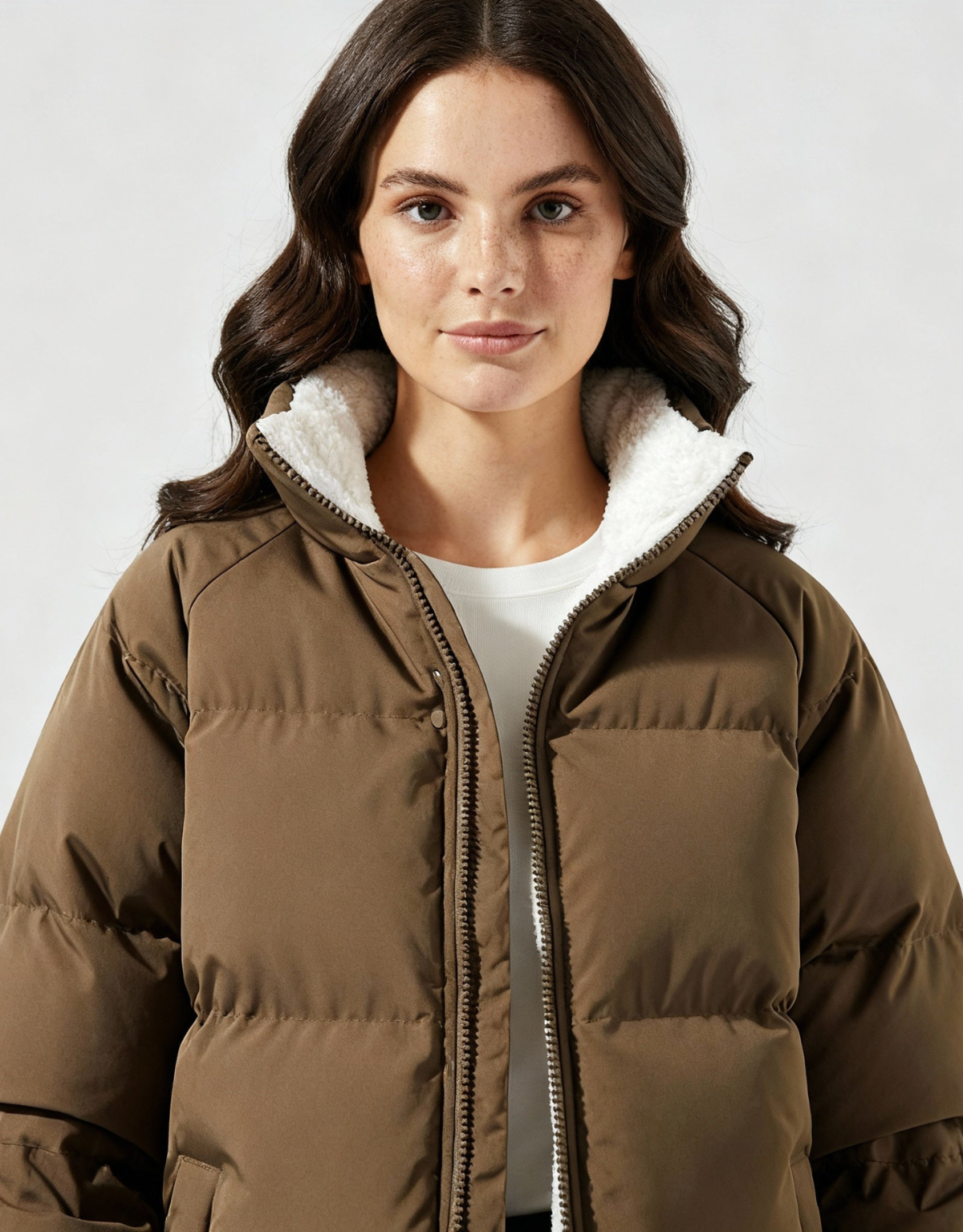 CELESTIA | HIGH COLLAR PUFFER JACKET - Brown