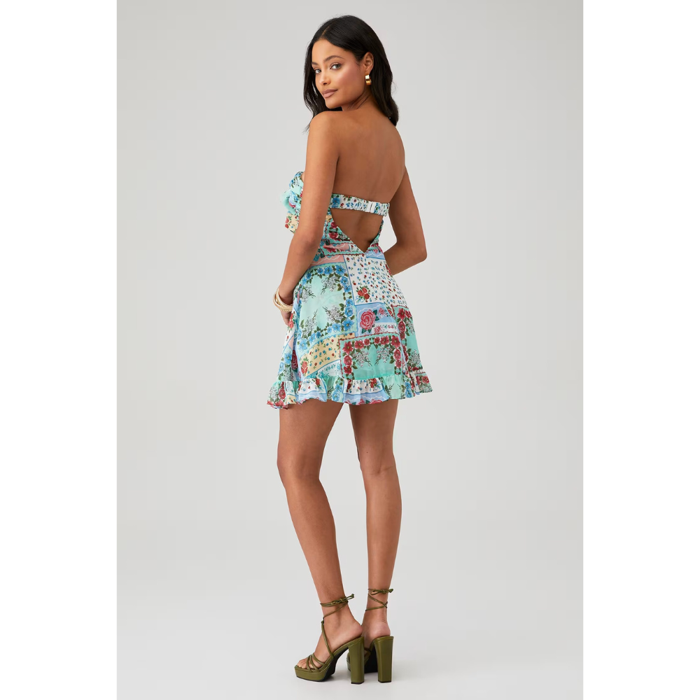 CHIARA | BOW MINI DRESS - Aqua Floral