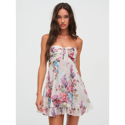 CHIARA | BOW MINI DRESS - Ivory Floral