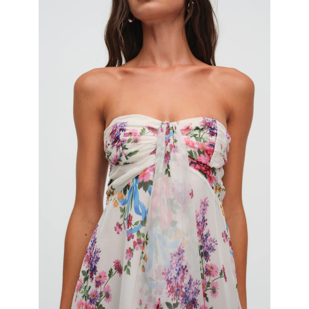 CHIARA | BOW MINI DRESS - Ivory Floral