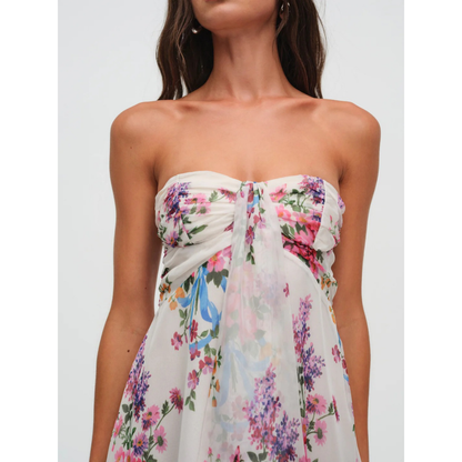 CHIARA | BOW MINI DRESS - Ivory Floral