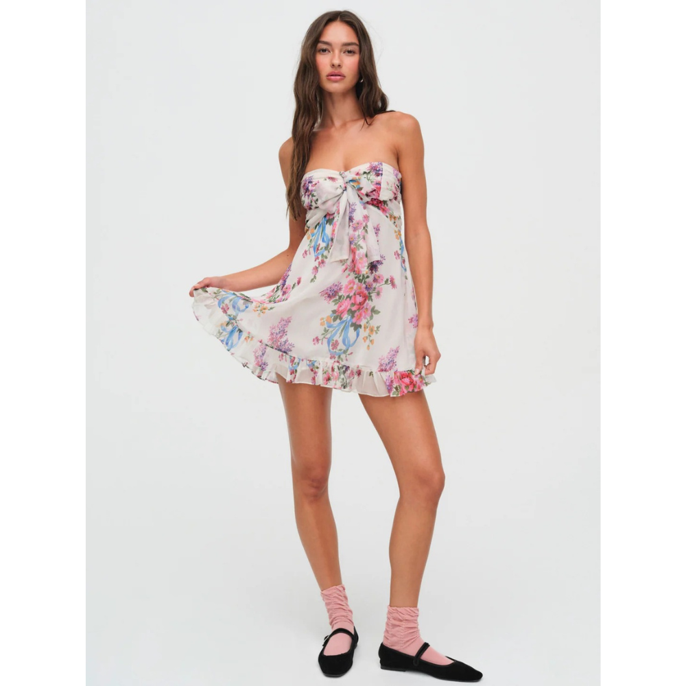 CHIARA | BOW MINI DRESS - Ivory Floral