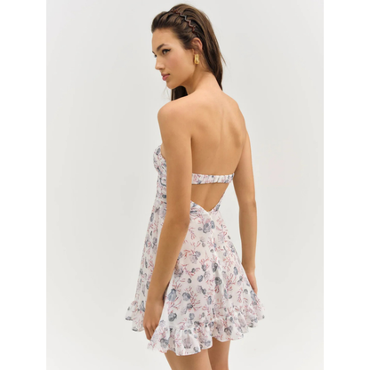 CHIARA | BOW MINI DRESS - White Floral