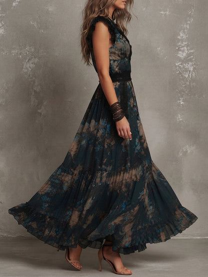CHRISTABEL | TIERED MAXI DRESS - Black Tan Floral