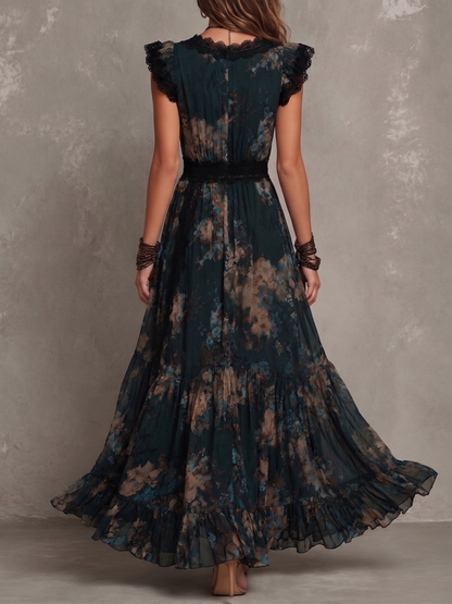 CHRISTABEL | TIERED MAXI DRESS - Black Tan Floral