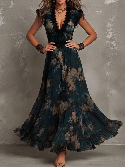 CHRISTABEL | TIERED MAXI DRESS - Black Tan Floral