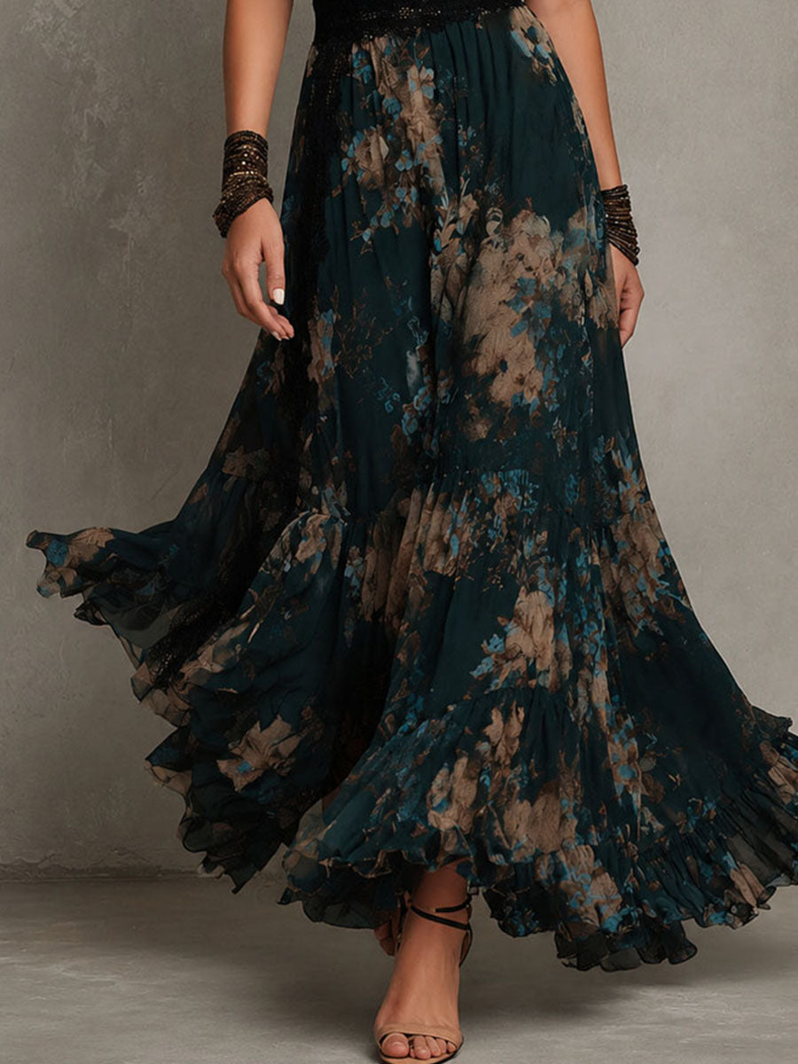 CHRISTABEL | TIERED MAXI DRESS - Black Tan Floral