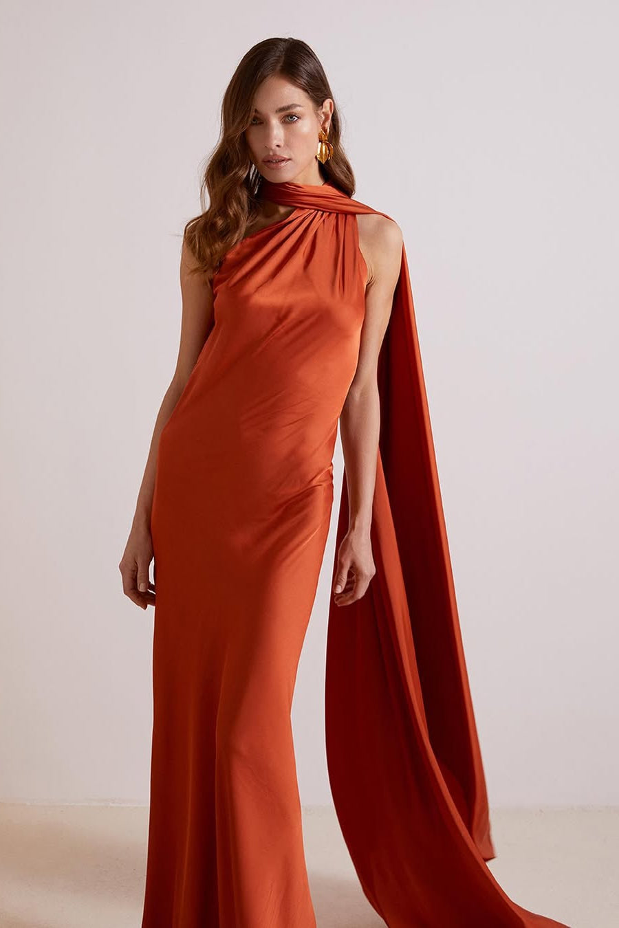 CIARA | SATIN MAXI DRESS - Rust Orange