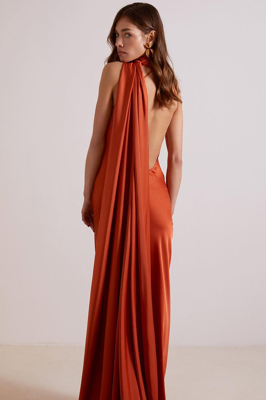 CIARA | SATIN MAXI DRESS - Rust Orange