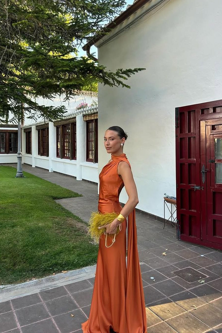 CIARA | SATIN MAXI DRESS - Rust Orange
