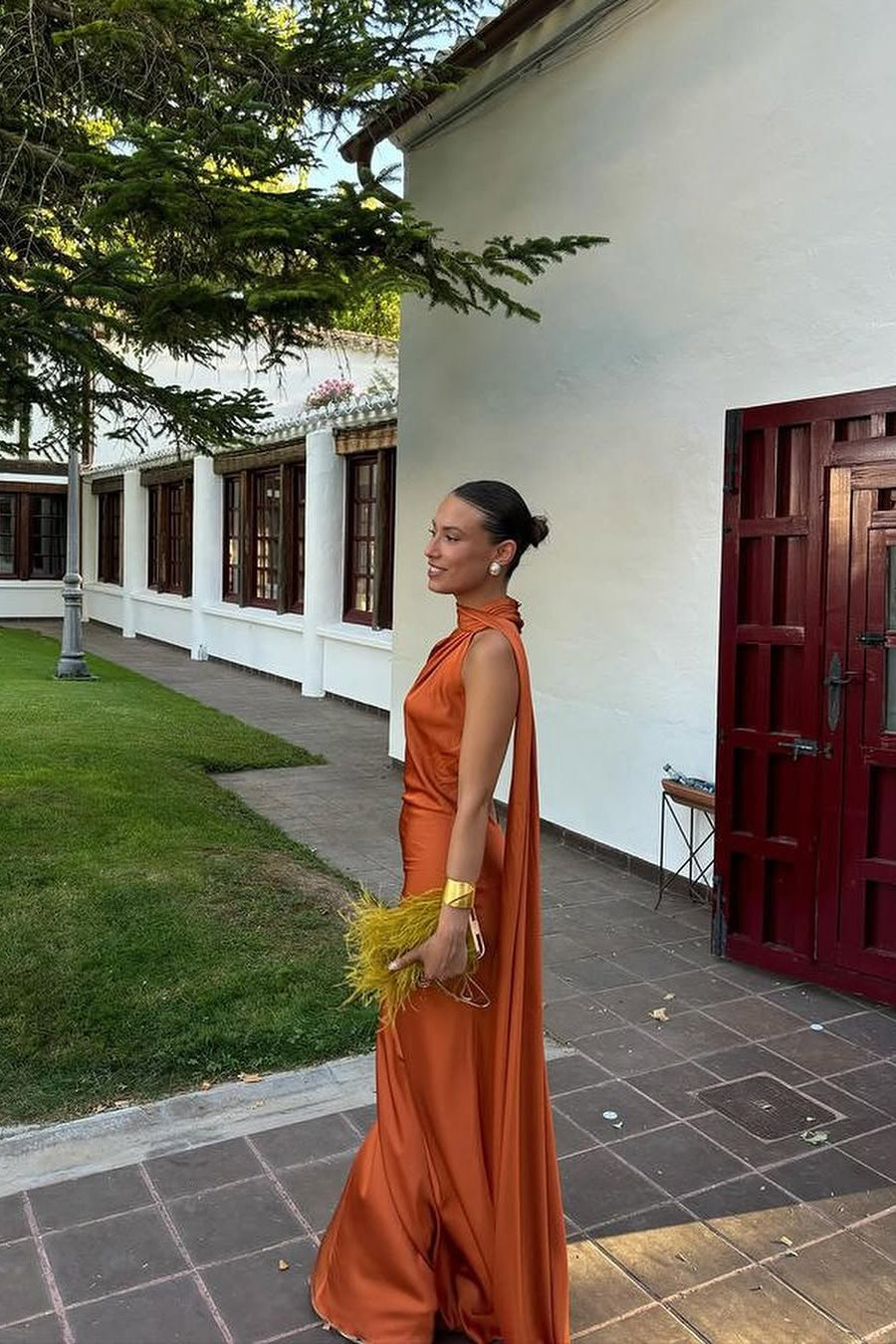 CIARA | SATIN MAXI DRESS - Rust Orange