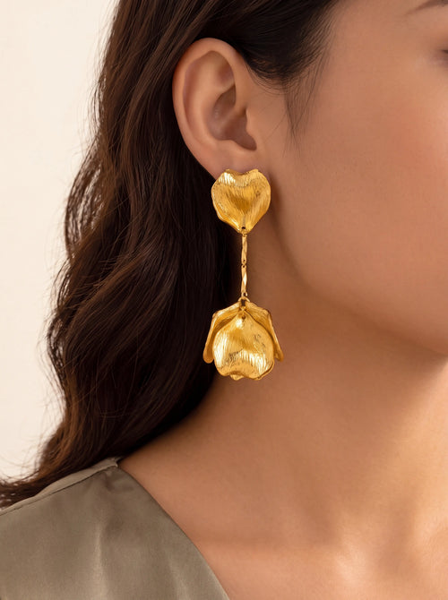 CLARIMOND | GOLD PETAL DROP EARRINGS - Gold