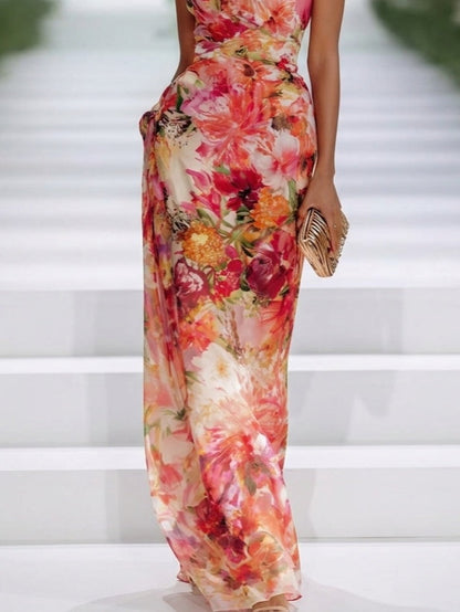 CLELIA | FLORAL HALTER MAXI DRESS - Red Floral