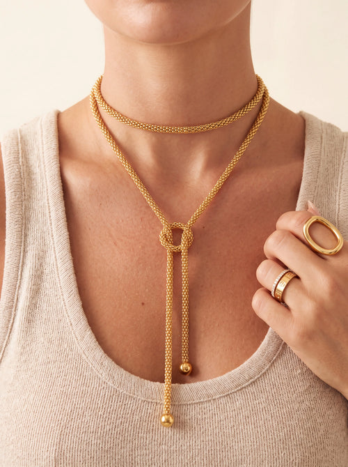 CLEMENCE | GOLD KNOT LARIAT NECKLACE - Gold