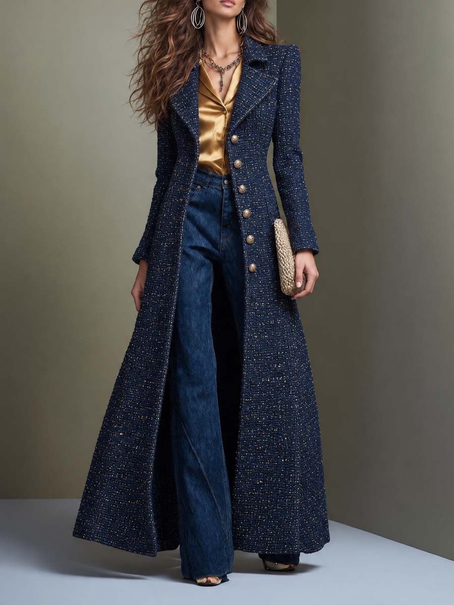 CLEMENTINE | TAILORED TWEED MAXI COAT - Navy