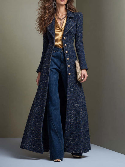 CLEMENTINE | TAILORED TWEED MAXI COAT - Navy