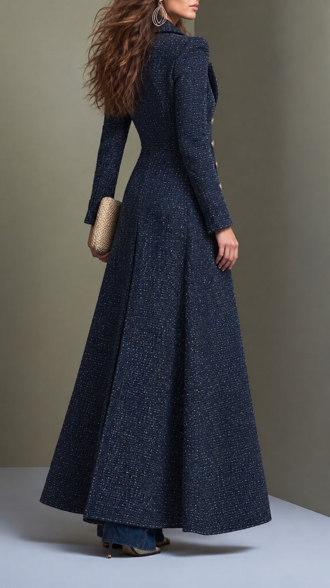 CLEMENTINE | TAILORED TWEED MAXI COAT - Navy