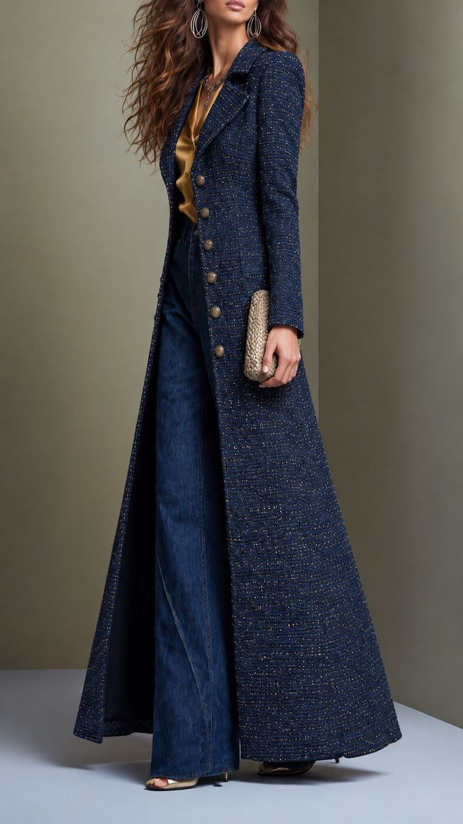 CLEMENTINE | TAILORED TWEED MAXI COAT - Navy