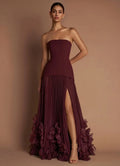 CLEODORA | STRAPLESS RUFFLE HEM MAXI DRESS - Burgundy