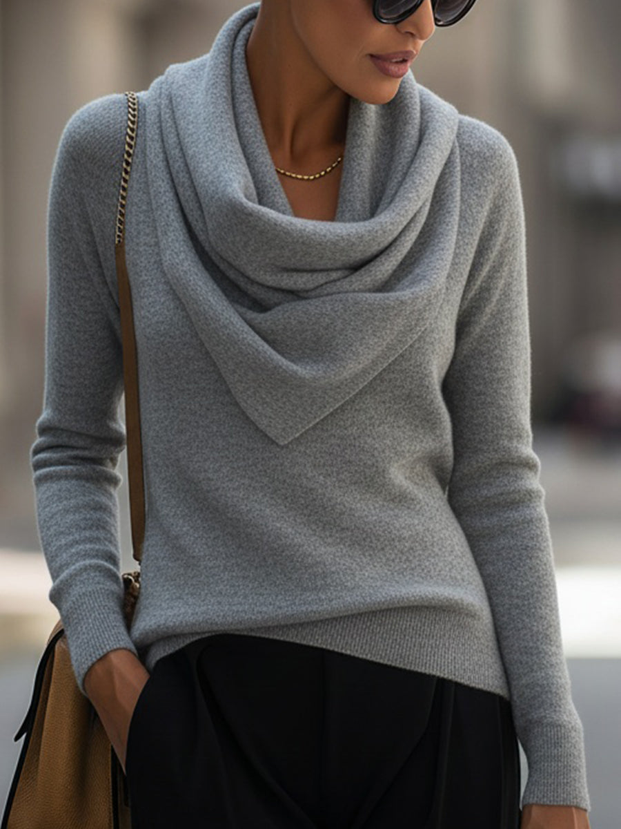 CLOTILDE | COWL NECK SWEATER - Heather Grey