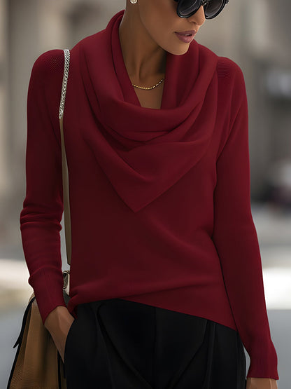 CLOTILDE | COWL NECK SWEATER - Wine Red