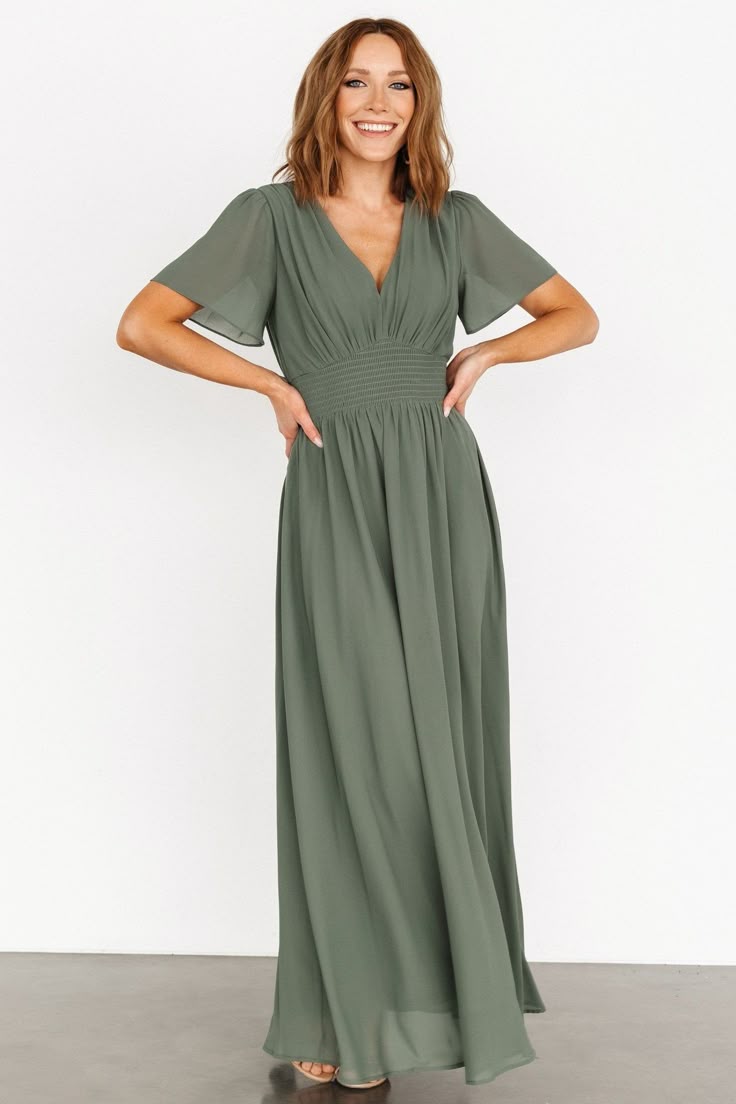 COLINE | FLUTTER SLEEVE MAXI DRESS - Sage