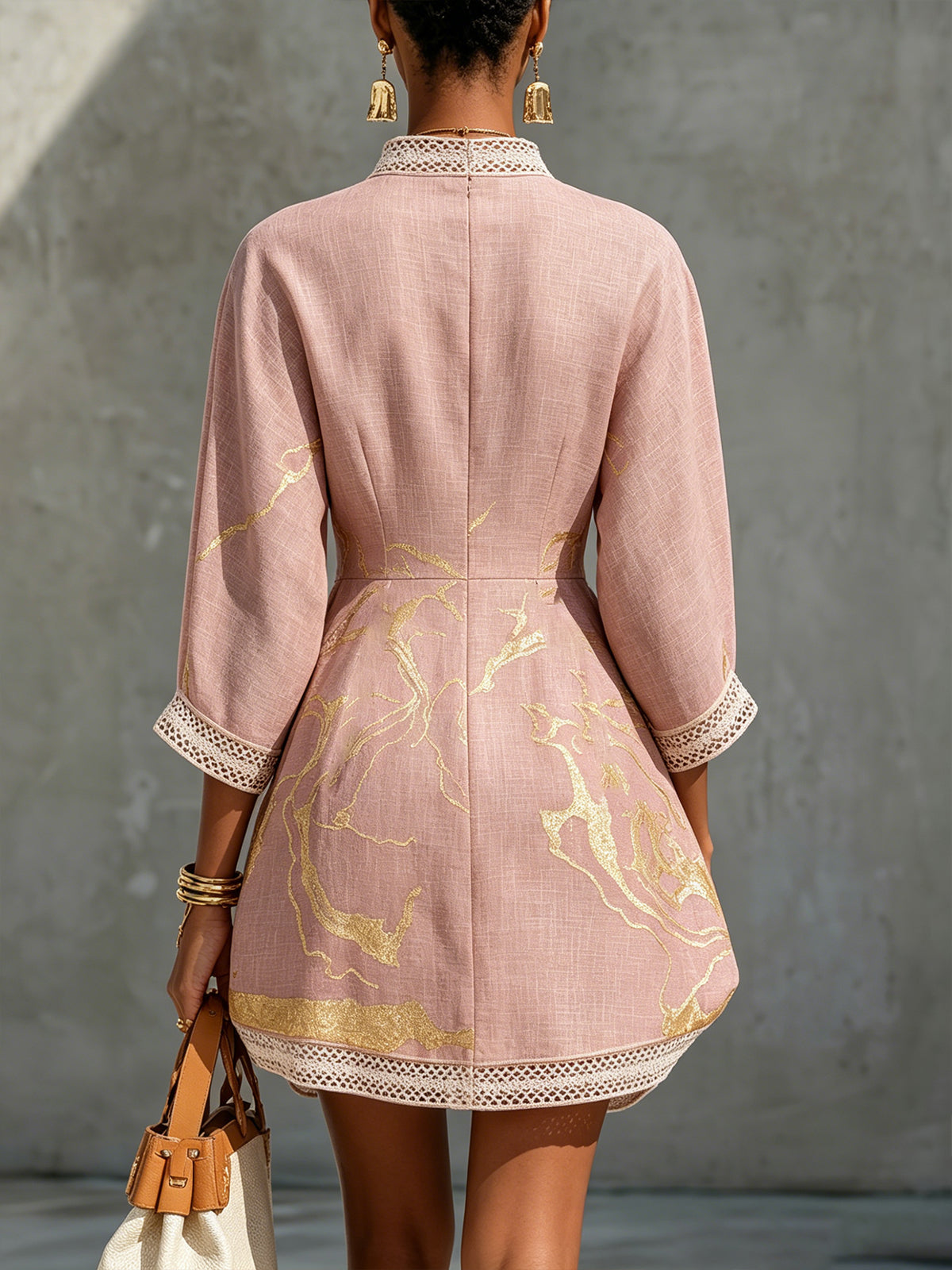 COLOMBE | CROCHET LACE MINI DRESS - Rose Gold