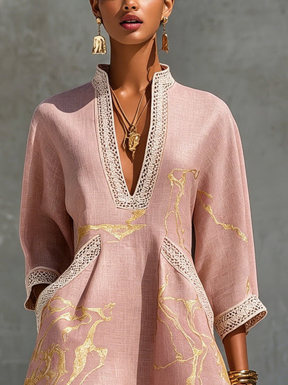 COLOMBE | CROCHET LACE MINI DRESS - Rose Gold