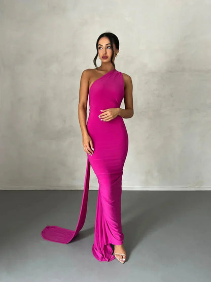 CONSTA | ONE SHOULDER MAXI DRESS - Fuchsia