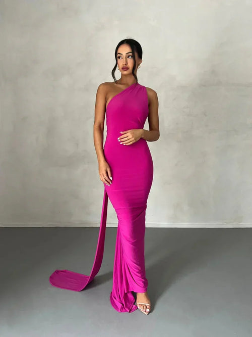 CONSTA | ONE SHOULDER MAXI DRESS - Fuchsia