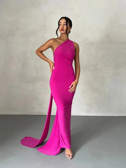 CONSTA | ONE SHOULDER MAXI DRESS - Fuchsia