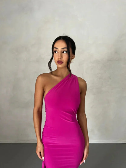 CONSTA | ONE SHOULDER MAXI DRESS - Fuchsia