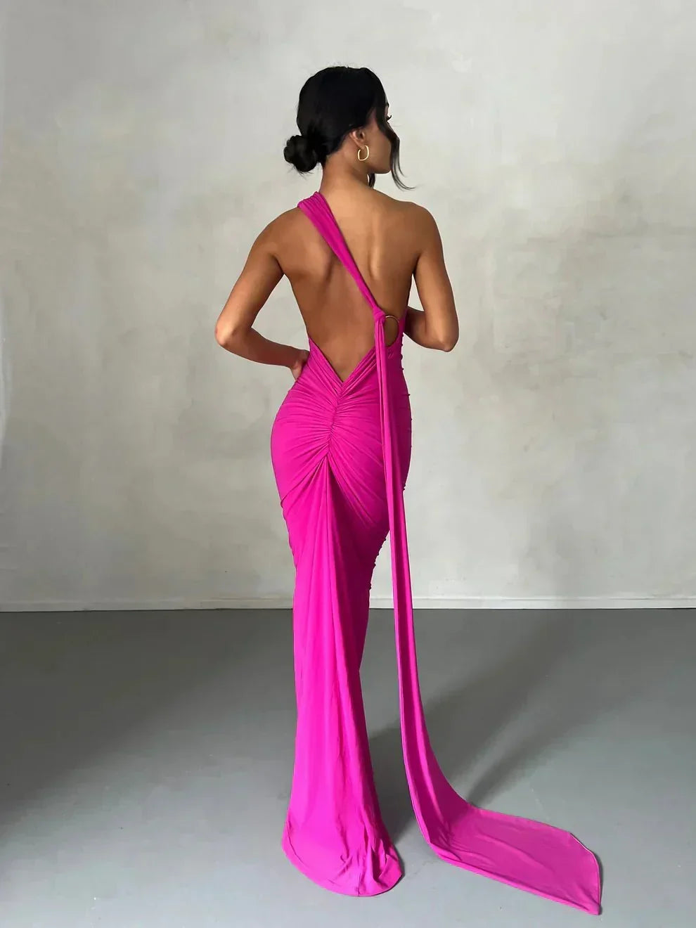 CONSTA | ONE SHOULDER MAXI DRESS - Fuchsia