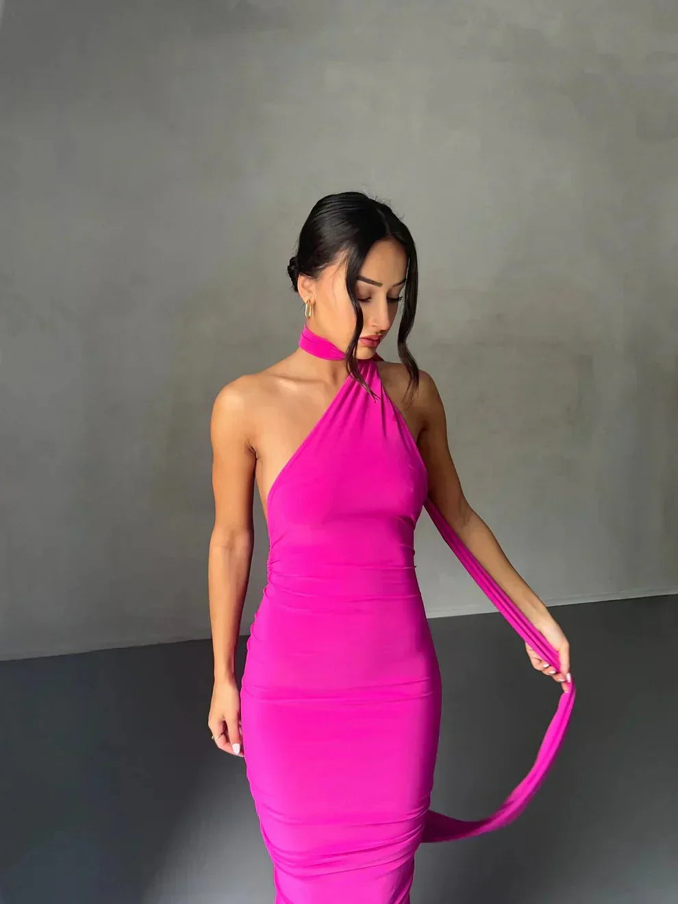 CONSTA | ONE SHOULDER MAXI DRESS - Fuchsia