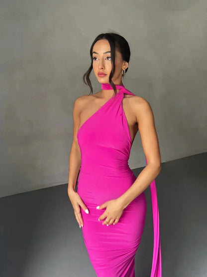 CONSTA | ONE SHOULDER MAXI DRESS - Fuchsia