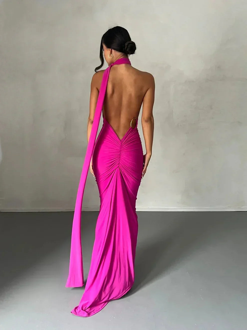CONSTA | ONE SHOULDER MAXI DRESS - Fuchsia
