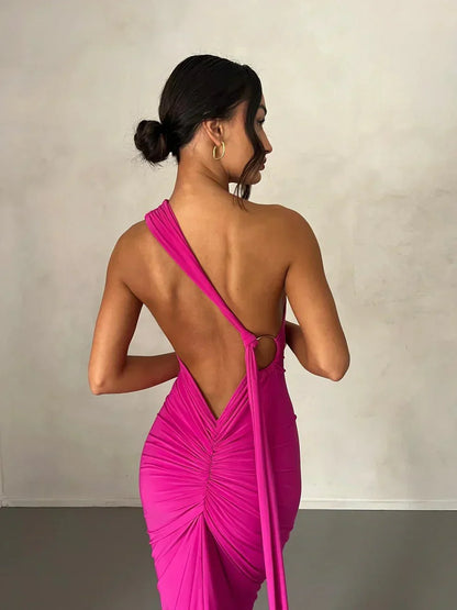 CONSTA | ONE SHOULDER MAXI DRESS - Fuchsia