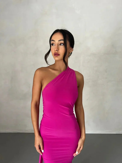 CONSTA | ONE SHOULDER MAXI DRESS - Fuchsia