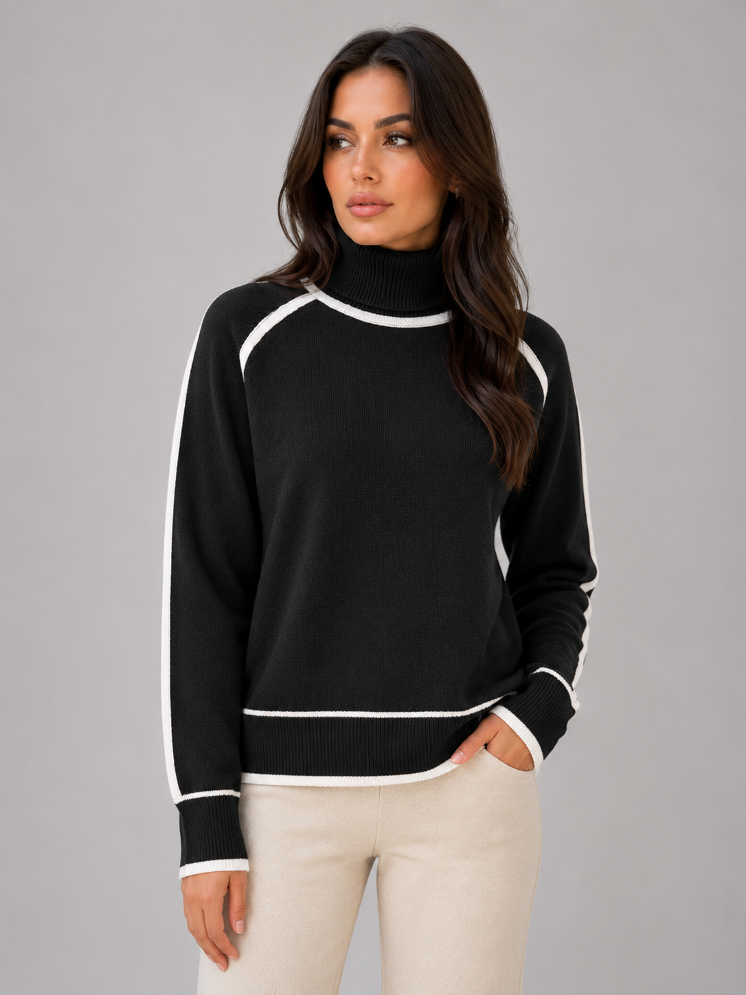 CONSTANCE | ROLL NECK RELAXED SWEATER - Black