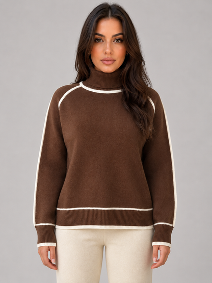 CONSTANCE | ROLL NECK RELAXED SWEATER - Brown