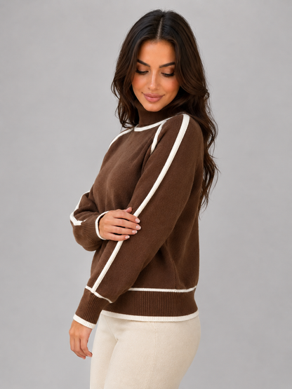CONSTANCE | ROLL NECK RELAXED SWEATER - Brown