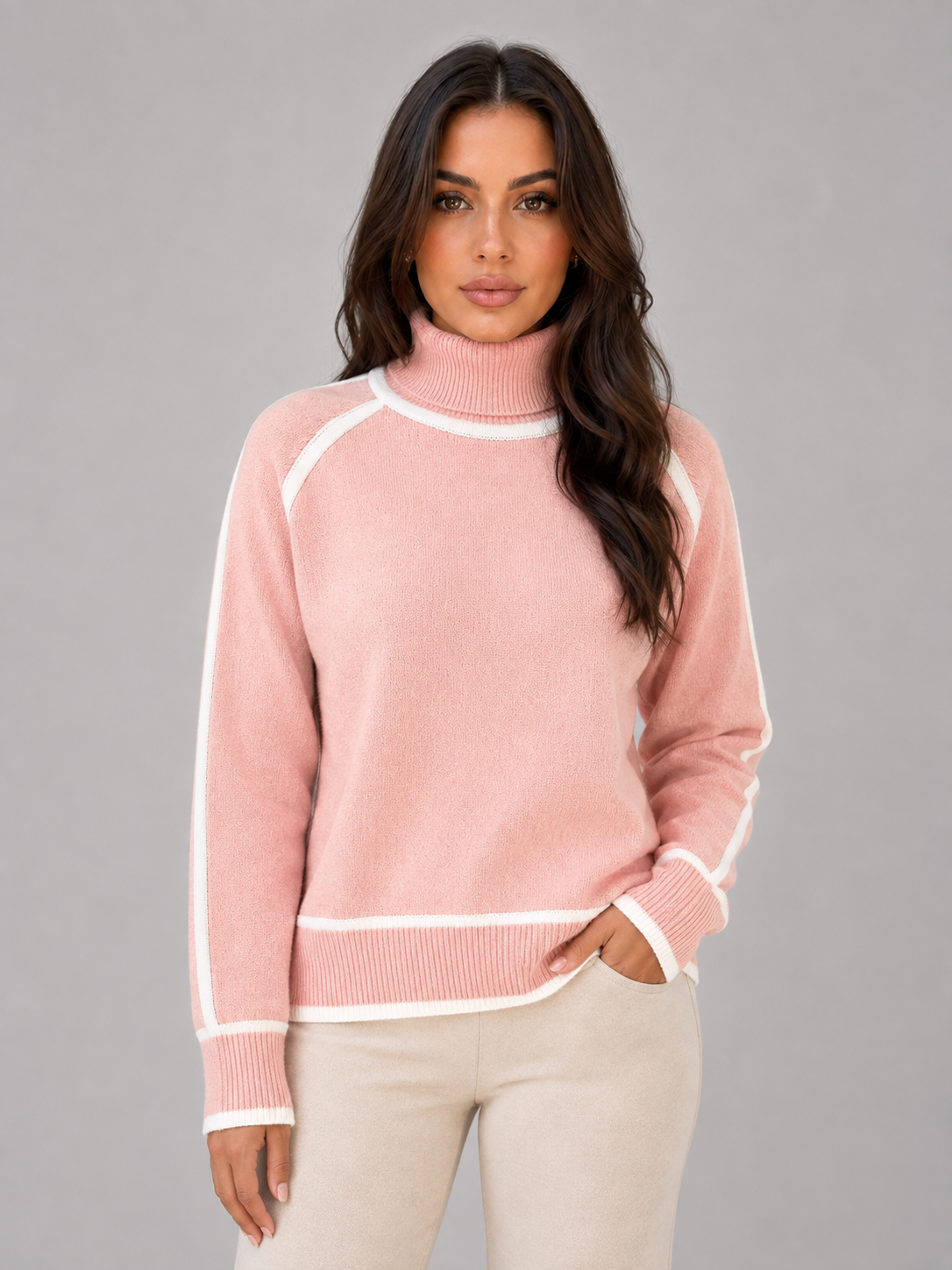 CONSTANCE | ROLL NECK RELAXED SWEATER - Pink