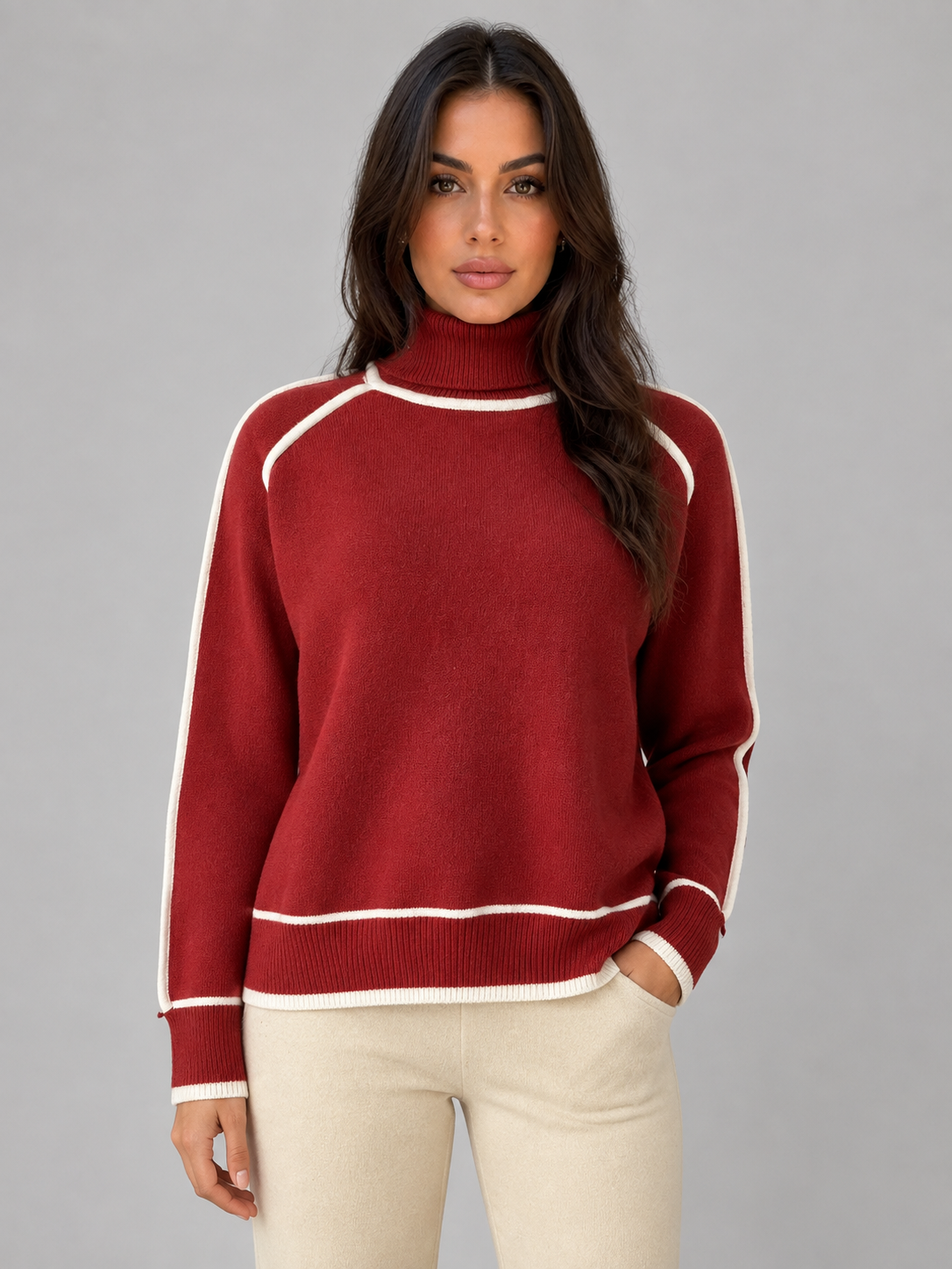 CONSTANCE | ROLL NECK RELAXED SWEATER - Red