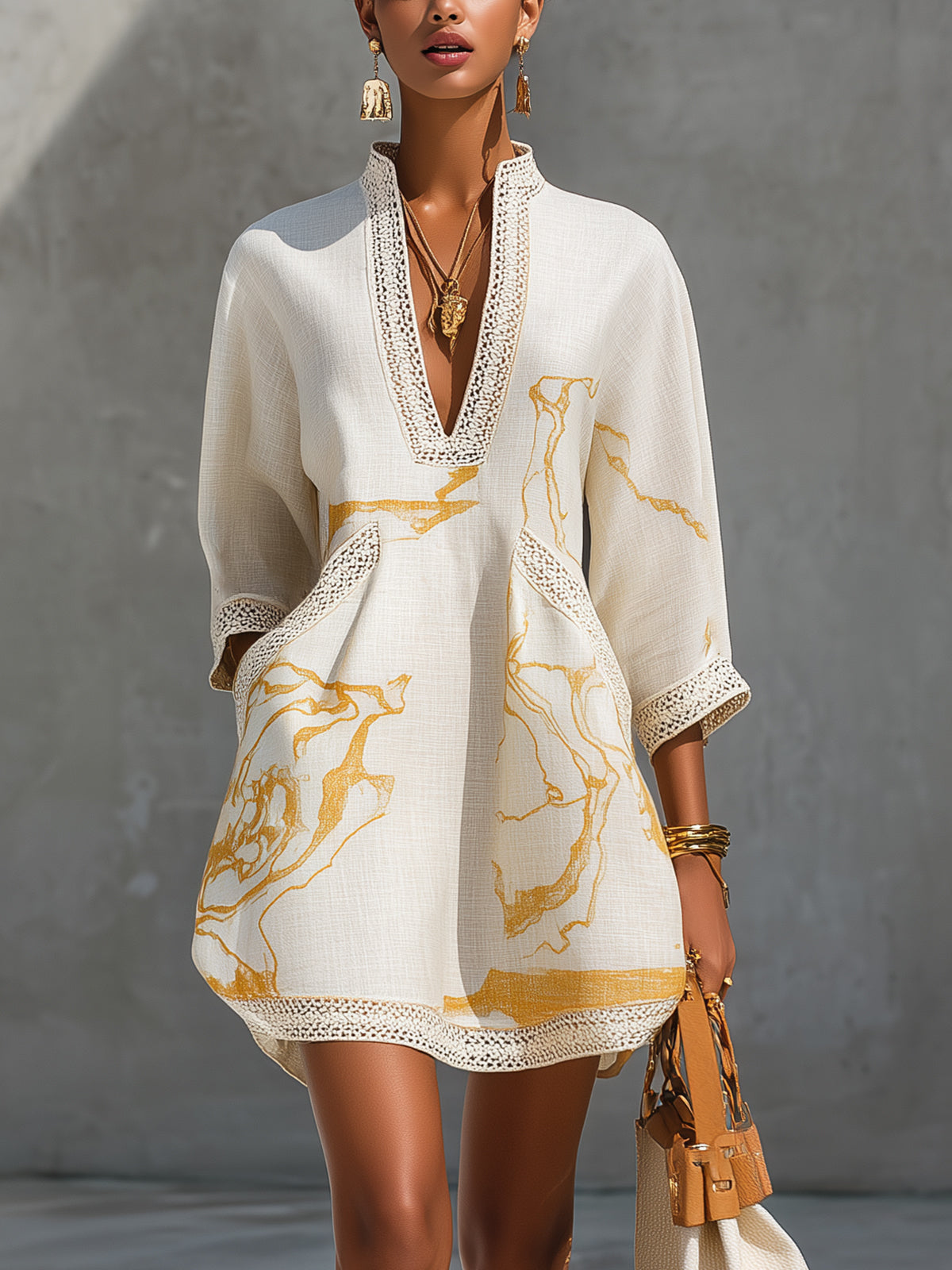 CONSUELA | CROCHET LACE MINI DRESS - Golden Ivory