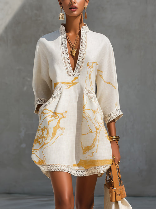 CONSUELA | CROCHET LACE MINI DRESS - Golden Ivory