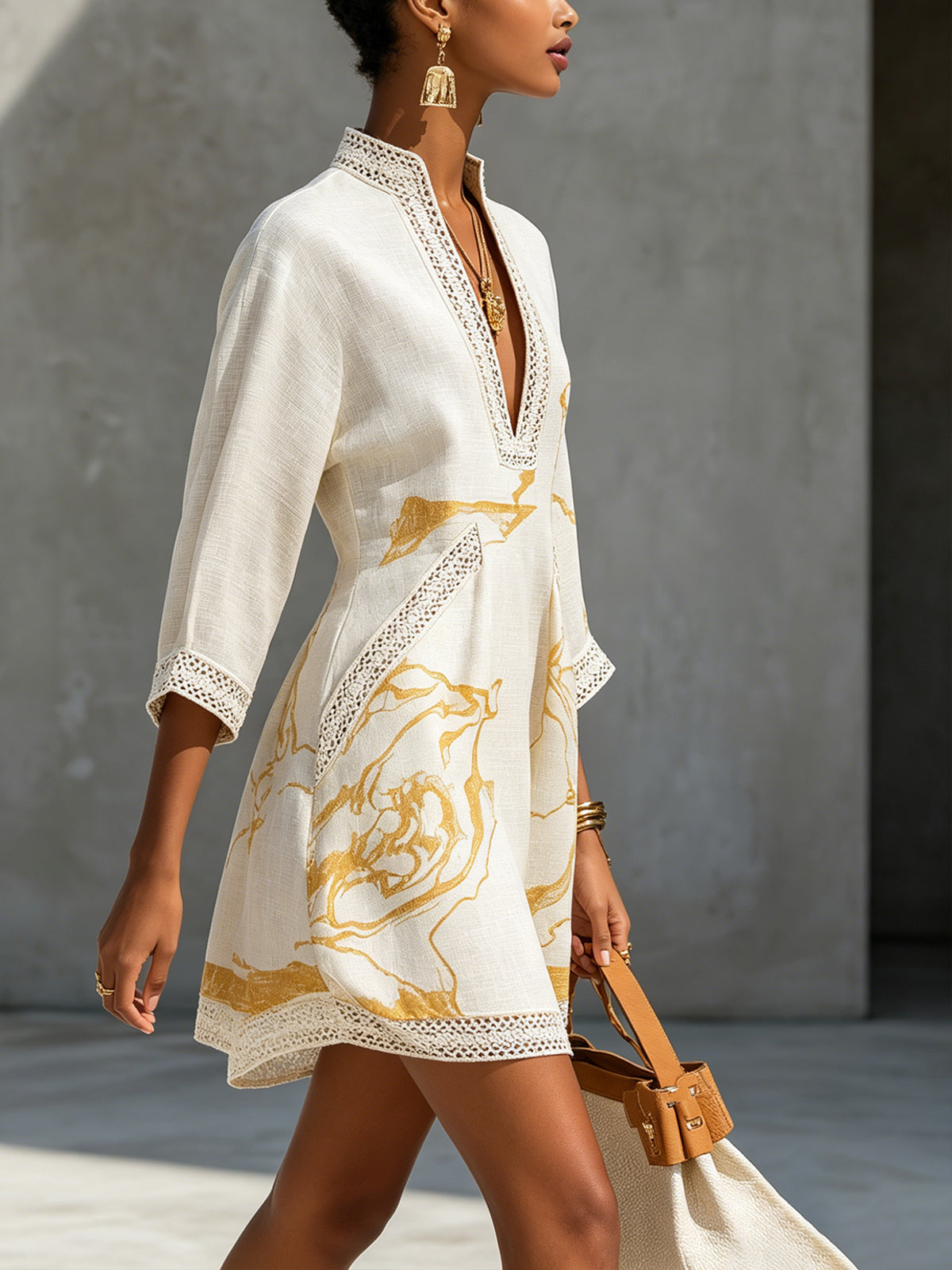 CONSUELA | CROCHET LACE MINI DRESS - Golden Ivory