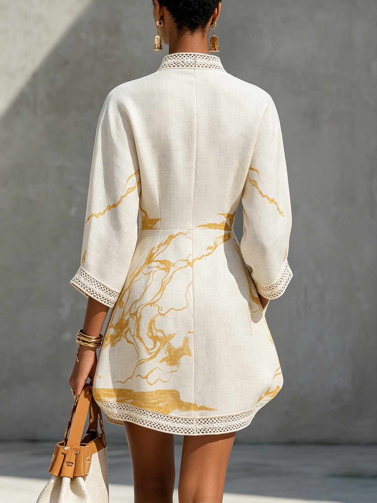CONSUELA | CROCHET LACE MINI DRESS - Golden Ivory
