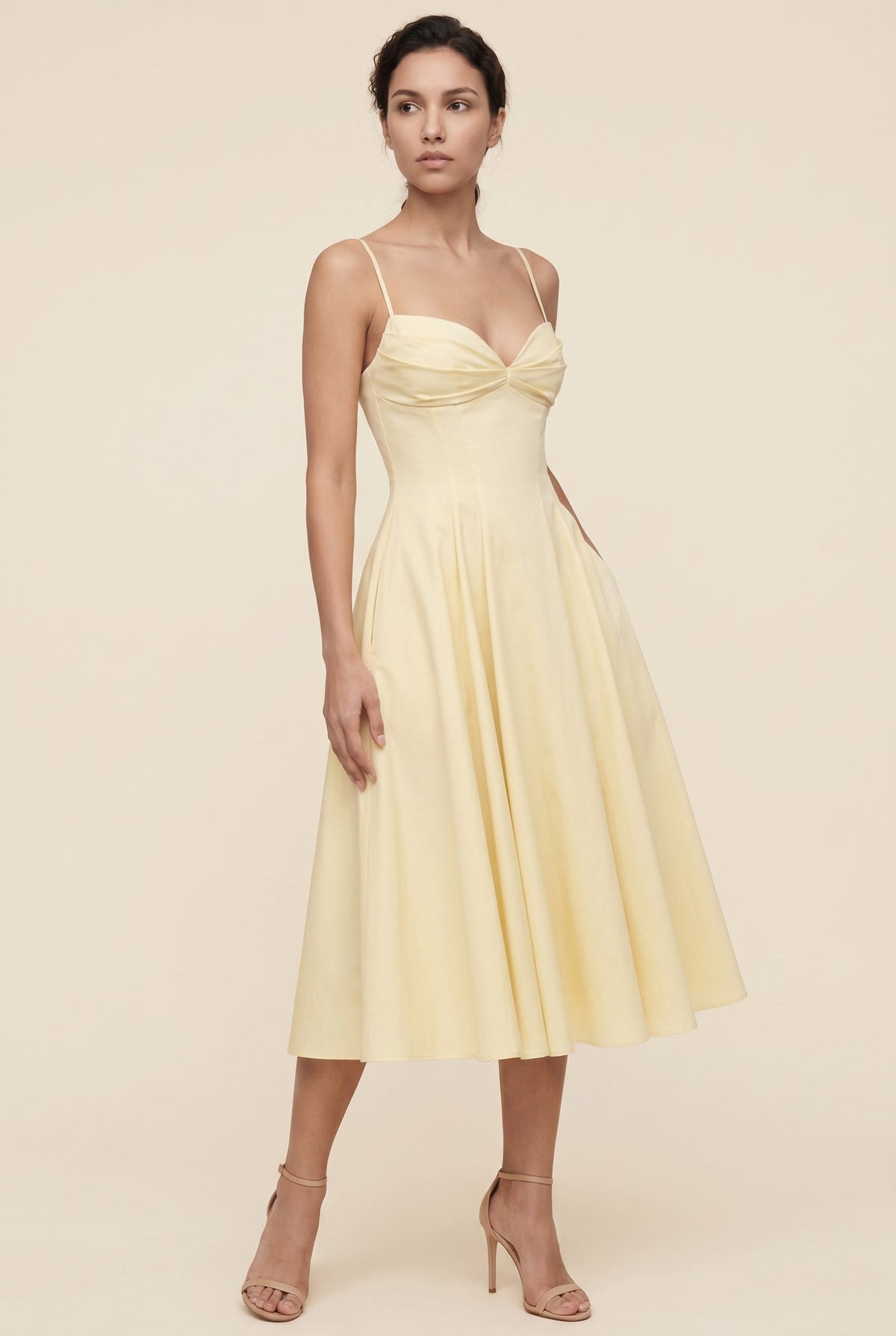 CORAYA | TWIST FRONT MIDI DRESS - Butter Yellow