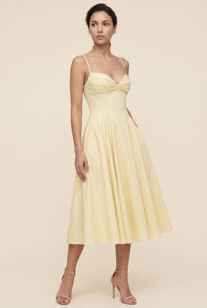 CORAYA | TWIST FRONT MIDI DRESS - Butter Yellow
